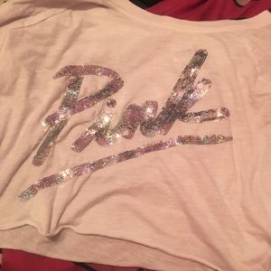 Small PINK off the shoulder cropped shirt